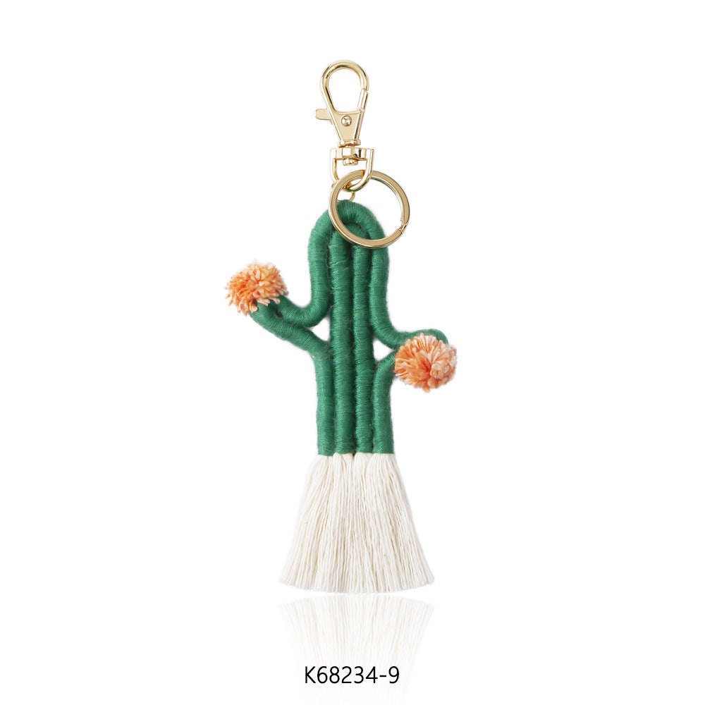 Wholesale Braided Cactus Bohemian Flower Tassel Cotton Rope Keychain
